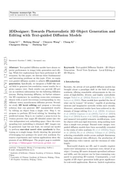 3DDesigner: Towards Photorealistic 3D Object Generation and Editing with
  Text-guided Diffusion Models