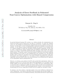 Analysis of Error Feedback in Federated Non-Convex Optimization with
  Biased Compression