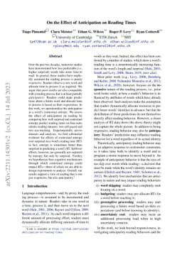 On the Effect of Anticipation on Reading Times