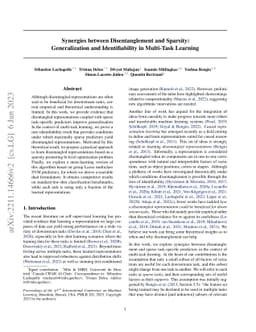 Synergies between Disentanglement and Sparsity: Generalization and
  Identifiability in Multi-Task Learning
