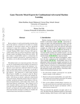 Game Theoretic Mixed Experts for Combinational Adversarial Machine
  Learning