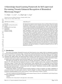 A Knowledge-based Learning Framework for Self-supervised Pre-training
  Towards Enhanced Recognition of Biomedical Microscopy Images