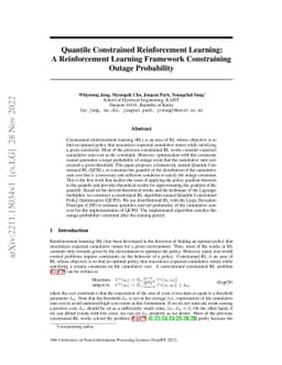 Quantile Constrained Reinforcement Learning: A Reinforcement Learning
  Framework Constraining Outage Probability