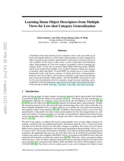 Learning Dense Object Descriptors from Multiple Views for Low-shot
  Category Generalization