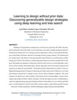 Learning to design without prior data: Discovering generalizable design
  strategies using deep learning and tree search