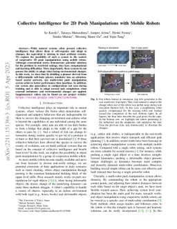 Collective Intelligence for 2D Push Manipulations with Mobile Robots