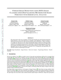 Forged Image Detection using SOTA Image Classification Deep Learning
  Methods for Image Forensics with Error Level Analysis