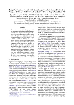 Large Pre-Trained Models with Extra-Large Vocabularies: A Contrastive
  Analysis of Hebrew BERT Models and a New One to Outperform Them All
