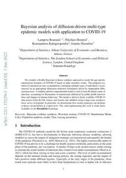 Bayesian analysis of diffusion-driven multi-type epidemic models with
  application to COVID-19