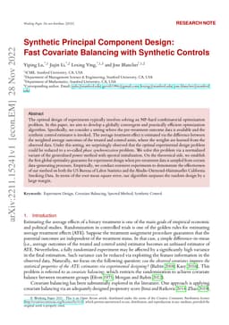 Synthetic Principal Component Design: Fast Covariate Balancing with
  Synthetic Controls