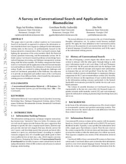 A Survey on Conversational Search and Applications in Biomedicine