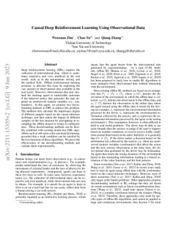 Causal Deep Reinforcement Learning Using Observational Data