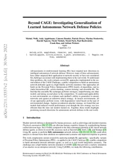 Beyond CAGE: Investigating Generalization of Learned Autonomous Network
  Defense Policies