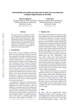Automatically generating question-answer pairs for assessing basic
  reading comprehension in Swedish
