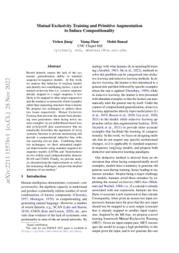 Mutual Exclusivity Training and Primitive Augmentation to Induce
  Compositionality
