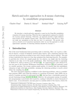 Sketch-and-solve approaches to k-means clustering by semidefinite
  programming