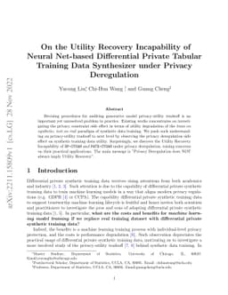 On the Utility Recovery Incapability of Neural Net-based Differential
  Private Tabular Training Data Synthesizer under Privacy Deregulation