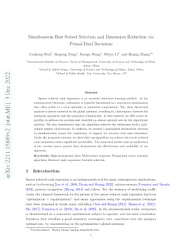 Simultaneous Best Subset Selection and Dimension Reduction via
  Primal-Dual Iterations