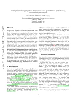 Finding mixed-strategy equilibria of continuous-action games without
  gradients using randomized policy networks