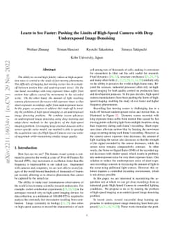 Learn to See Faster: Pushing the Limits of High-Speed Camera with Deep
  Underexposed Image Denoising