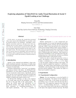 Exploring adaptation of VideoMAE for Audio-Visual Diarization & Social @
  Ego4d Looking at me Challenge