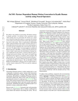PaCMO: Partner Dependent Human Motion Generation in Dyadic Human
  Activity using Neural Operators