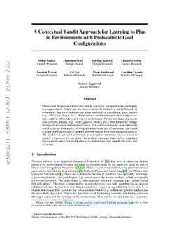 A Contextual Bandit Approach for Learning to Plan in Environments with
  Probabilistic Goal Configurations