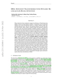 DBA: Efficient Transformer with Dynamic Bilinear Low-Rank Attention