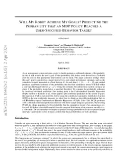 Will My Robot Achieve My Goals? Predicting the Probability that an MDP
  Policy Reaches a User-Specified Behavior Target
