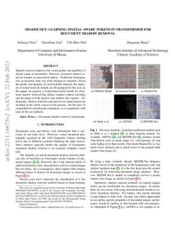 ShaDocNet: Learning Spatial-Aware Tokens in Transformer for Document
  Shadow Removal