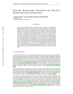 Explicit Knowledge Transfer for Weakly-Supervised Code Generation