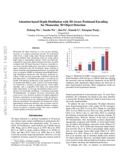 Attention-Based Depth Distillation with 3D-Aware Positional Encoding for
  Monocular 3D Object Detection
