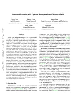Continual Learning with Optimal Transport based Mixture Model