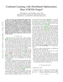 Continual Learning with Distributed Optimization: Does CoCoA Forget?