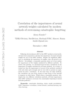 Correlation of the importances of neural network weights calculated by
  modern methods of overcoming catastrophic forgetting
