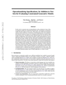 Operationalizing Specifications, In Addition to Test Sets for Evaluating
  Constrained Generative Models