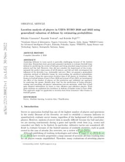 Location analysis of players in UEFA EURO 2020 and 2022 using
  generalized valuation of defense by estimating probabilities