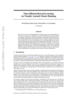 Time-Efficient Reward Learning via Visually Assisted Cluster Ranking