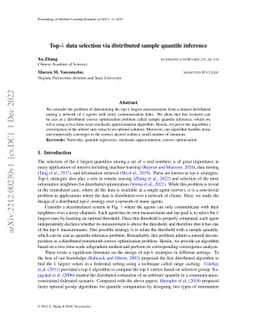 Top-k data selection via distributed sample quantile inference