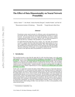 The Effect of Data Dimensionality on Neural Network Prunability