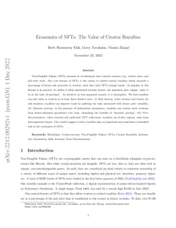 Economics of NFTs: The Value of Creator Royalties