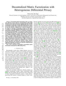 Decentralized Matrix Factorization with Heterogeneous Differential
  Privacy
