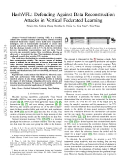 HashVFL: Defending Against Data Reconstruction Attacks in Vertical
  Federated Learning