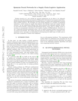 Quantum Neural Networks for a Supply Chain Logistics Application