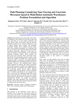 Path Planning Considering Time-Varying and Uncertain Movement Speed in
  Multi-Robot Automatic Warehouses: Problem Formulation and Algorithm