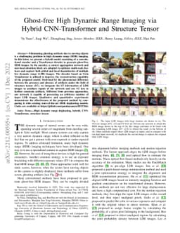 Ghost-free High Dynamic Range Imaging via Hybrid CNN-Transformer and
  Structure Tensor
