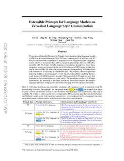 Extensible Prompts for Language Models on Zero-shot Language Style
  Customization