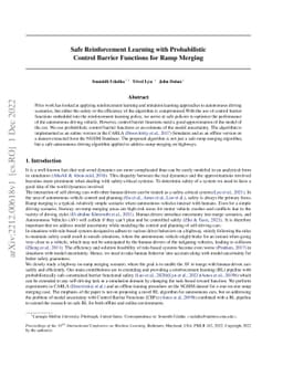 Safe Reinforcement Learning with Probabilistic Control Barrier Functions
  for Ramp Merging