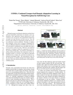 CONDA: Continual Unsupervised Domain Adaptation Learning in Visual
  Perception for Self-Driving Cars