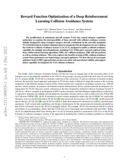 Reward Function Optimization of a Deep Reinforcement Learning Collision
  Avoidance System